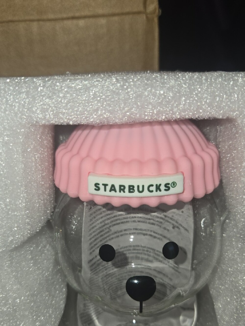 NIB Starbucks Clear Bear Bottle with Pink Beanie - Picture 2 of 4